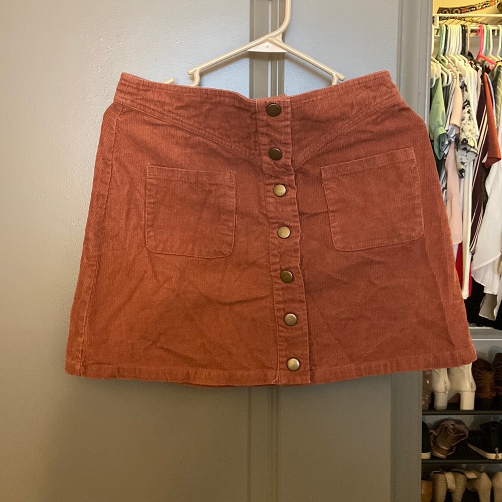 Rust corduroy mini skirt